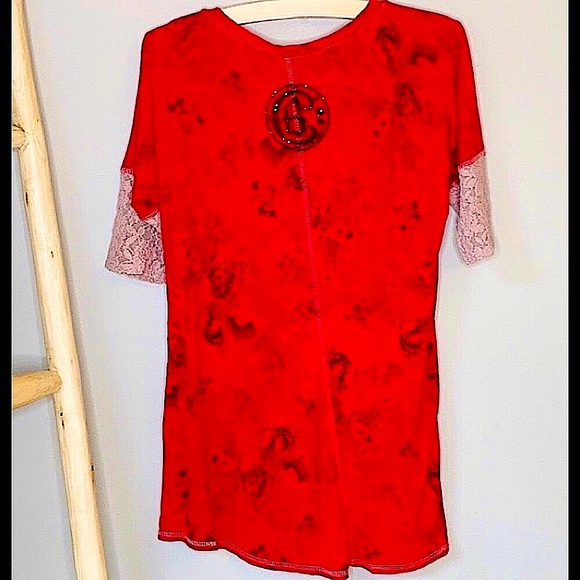 🆕🔥CRASH&BURN SUPER CUTE/RED&BLACK&BLING QUARTER SLEEVES LACE LIGHT PINK NWOT - Picture 3 of 5